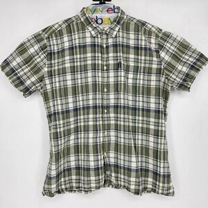 Barbour Shirt Mens Large Green Plaid Linen Blend Short Sleeve Regular‎ Fit